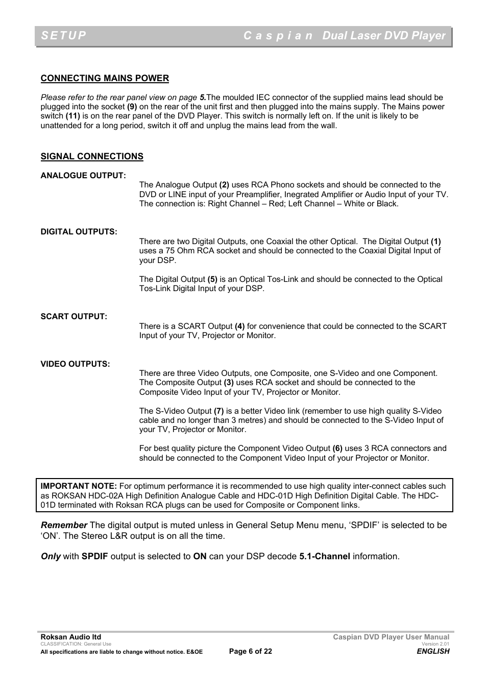 Dual laser dvd player | Roksan Audio Caspian User Manual | Page 6 / 22
