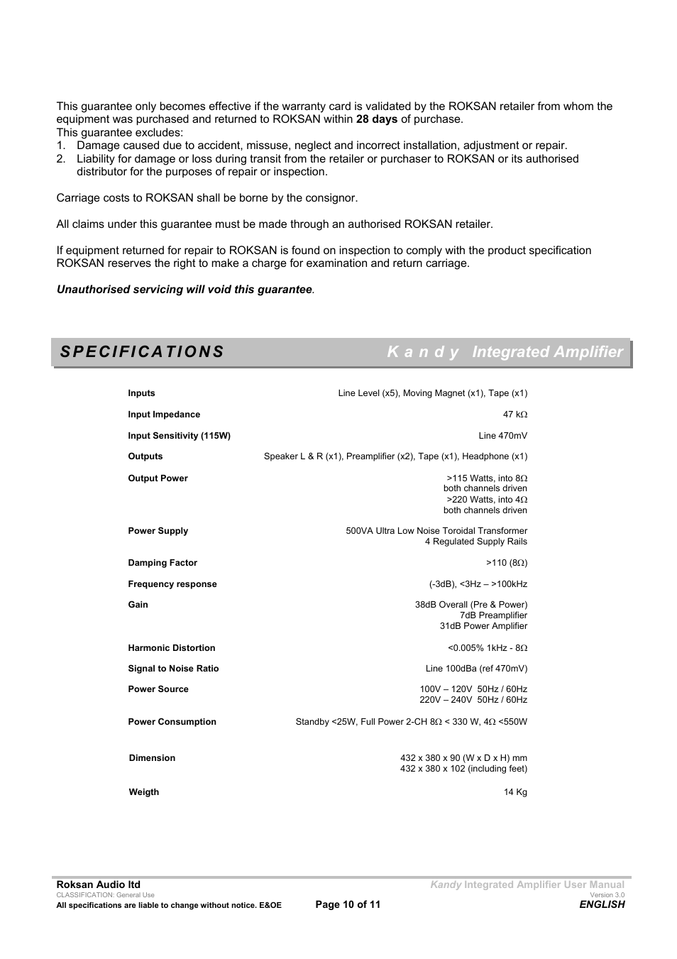 Integrated amplifier | Roksan Audio MkIII User Manual | Page 10 / 11