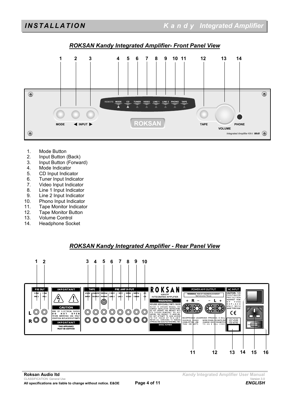 Integrated amplifier, Roksan | Roksan Audio MkIII User Manual | Page 4 / 11