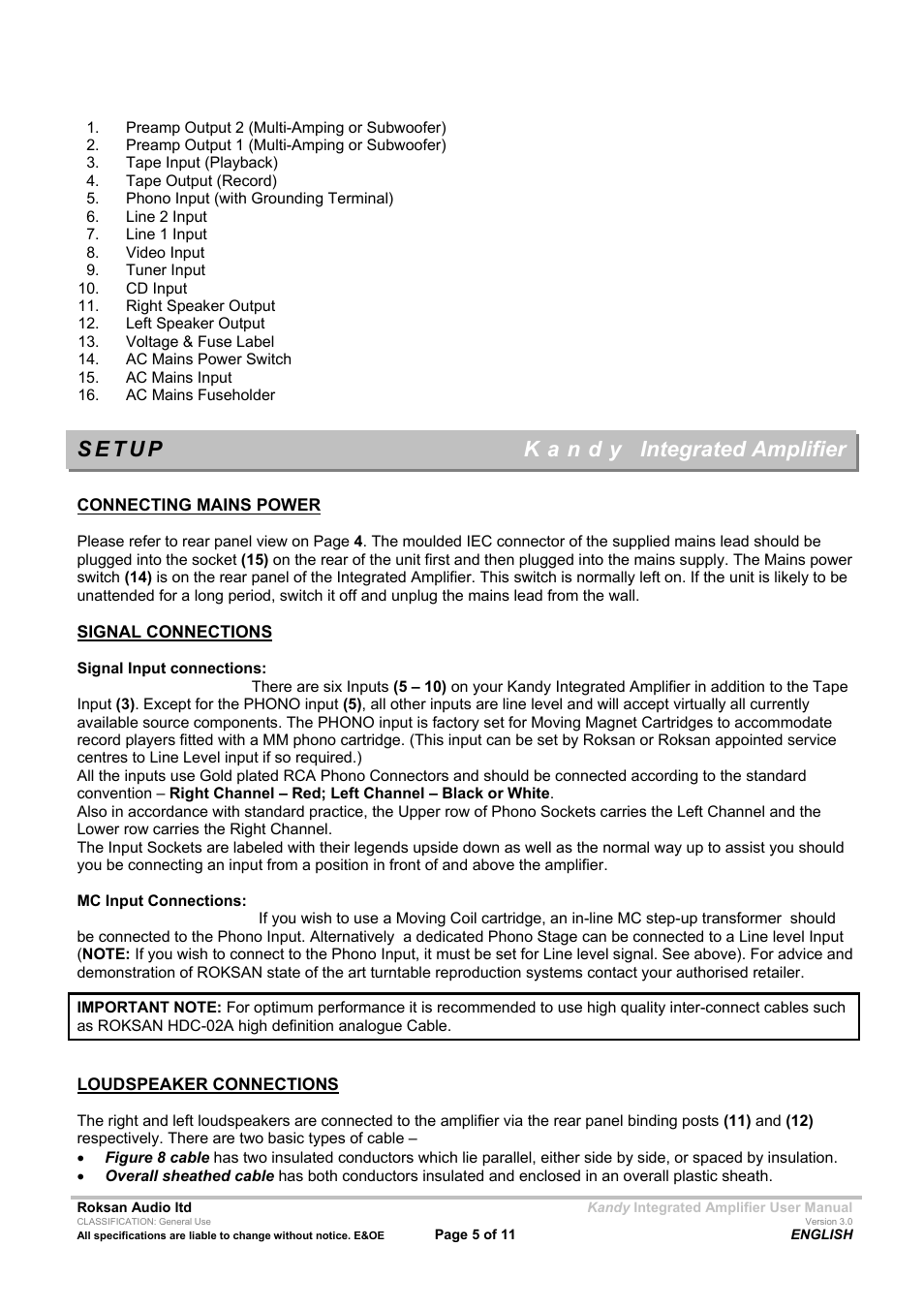 Integrated amplifier | Roksan Audio MkIII User Manual | Page 5 / 11