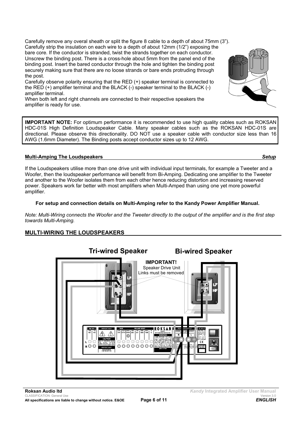 Tri-wired speaker bi-wired speaker | Roksan Audio MkIII User Manual | Page 6 / 11