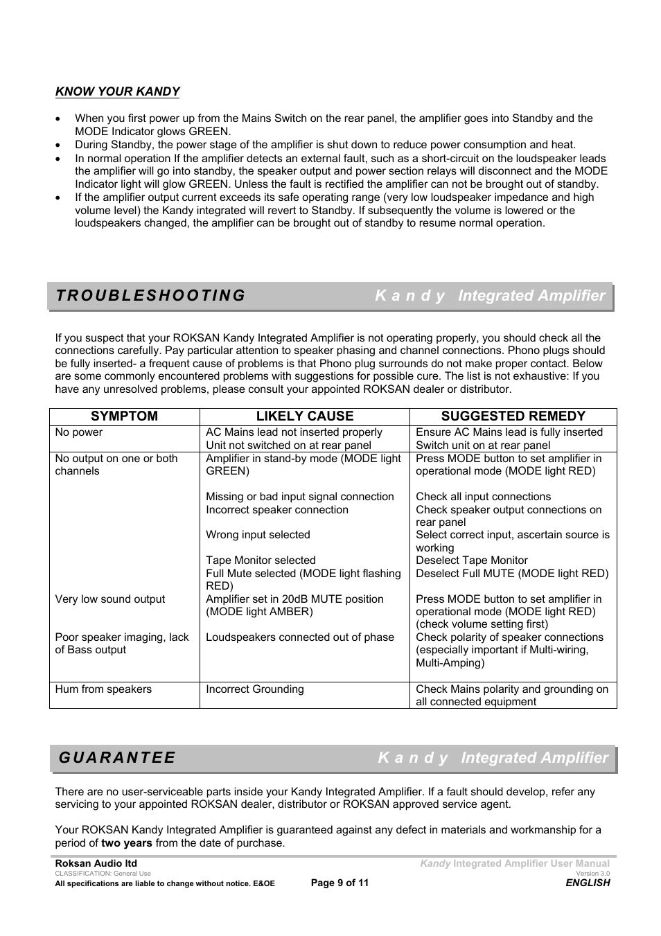 Integrated amplifier | Roksan Audio MkIII User Manual | Page 9 / 11