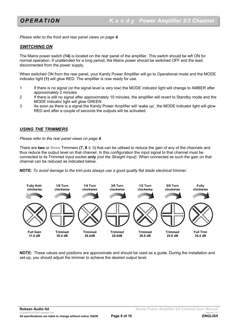 Power amplifier 2/3 channel | Roksan Audio KMA-2/3 User Manual | Page 8 / 10