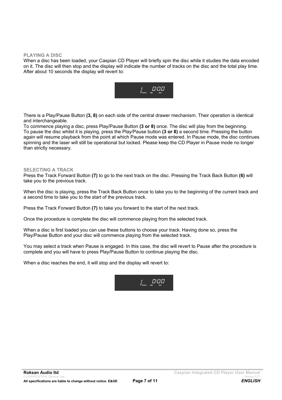 Roksan Audio Caspian INTEGRATED CD PLAYER User Manual | Page 7 / 11