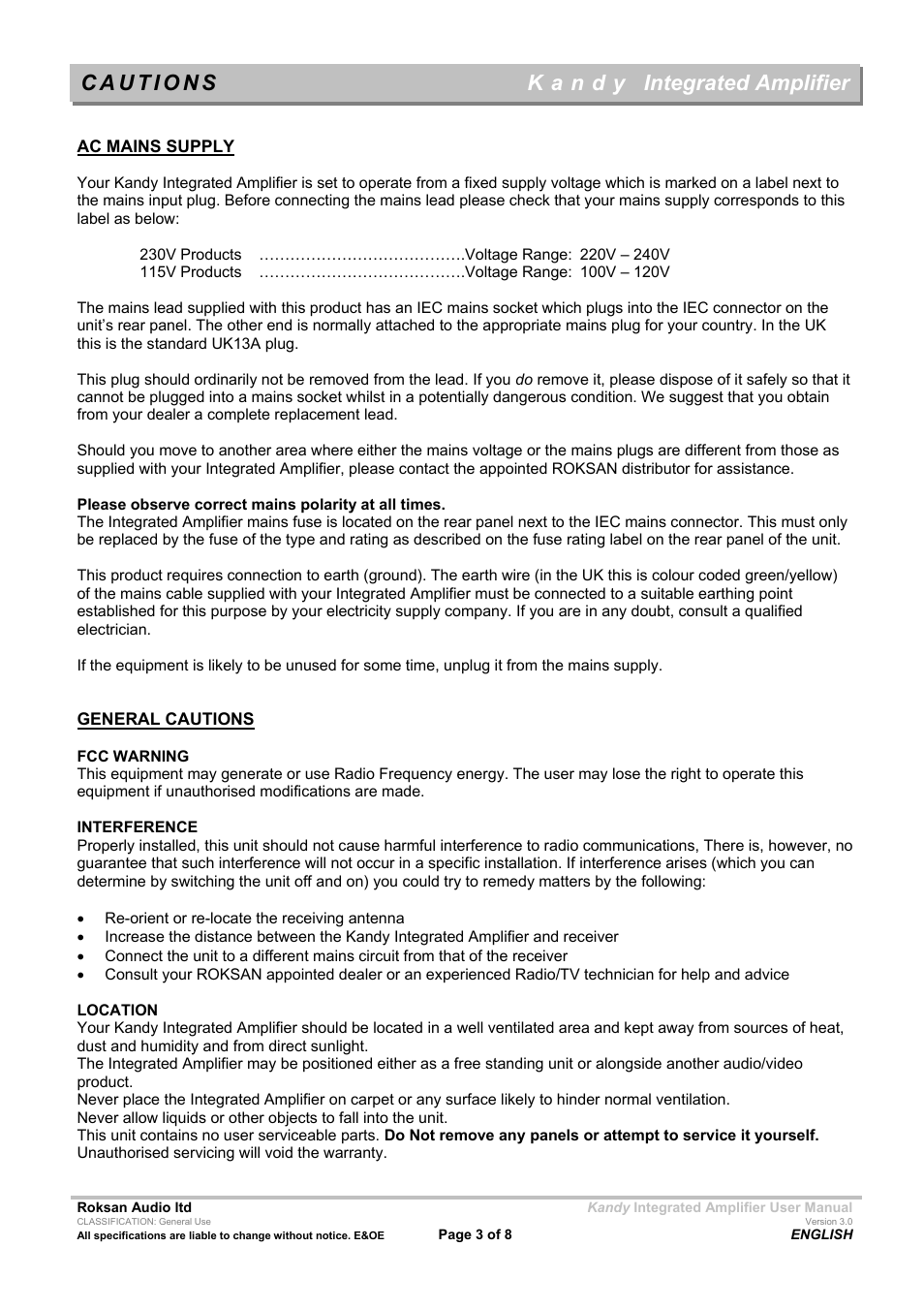 Integrated amplifier | Roksan Audio MK III User Manual | Page 3 / 8
