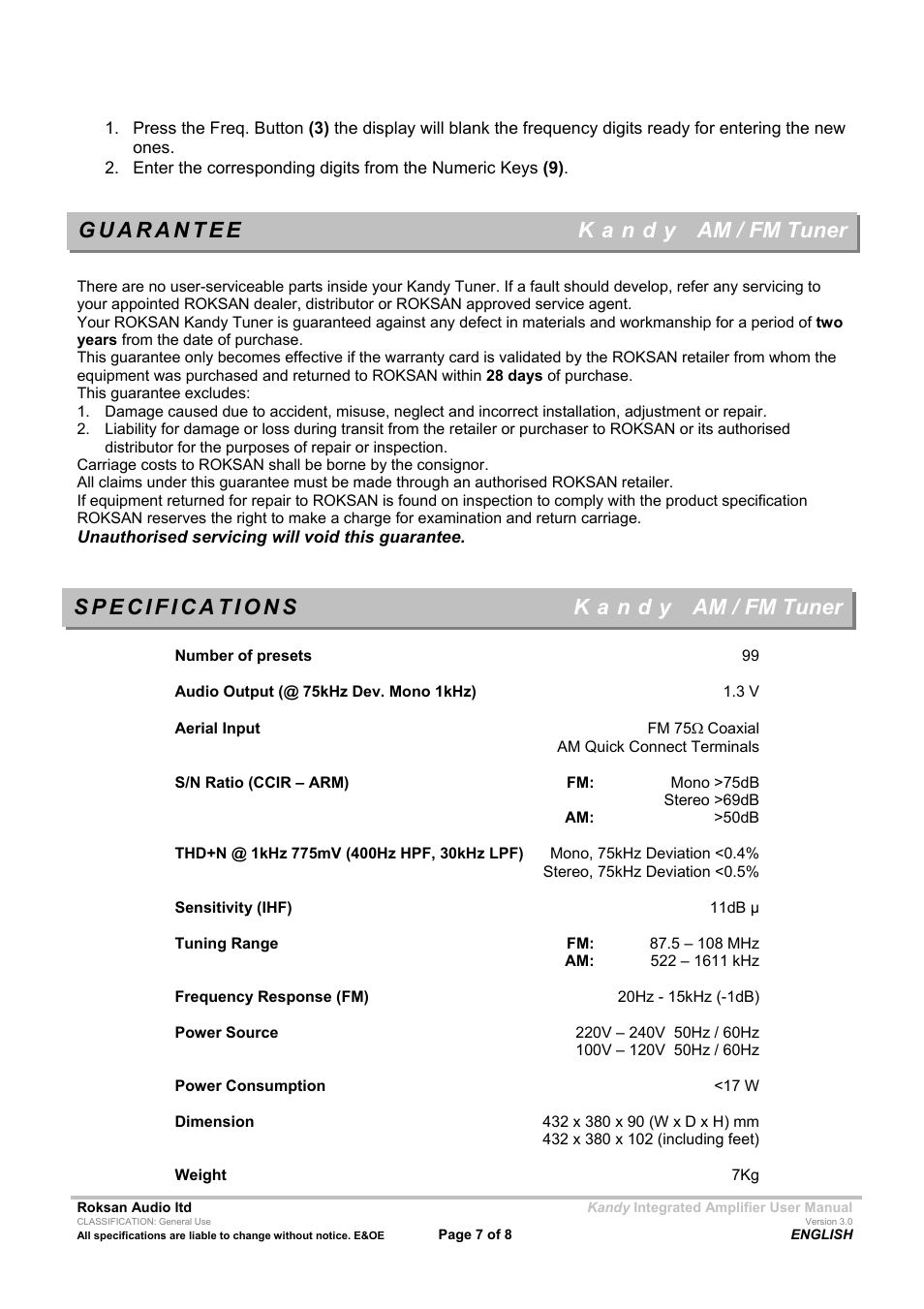 Roksan Audio MK III User Manual | Page 7 / 8