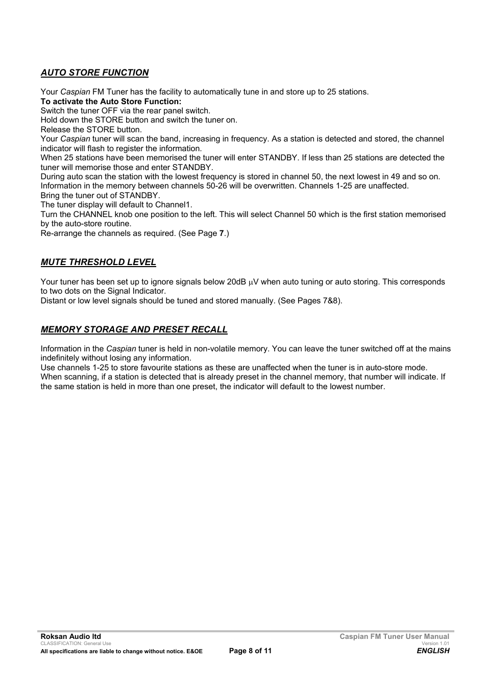 Roksan Audio Caspian FM TUNER User Manual | Page 8 / 11