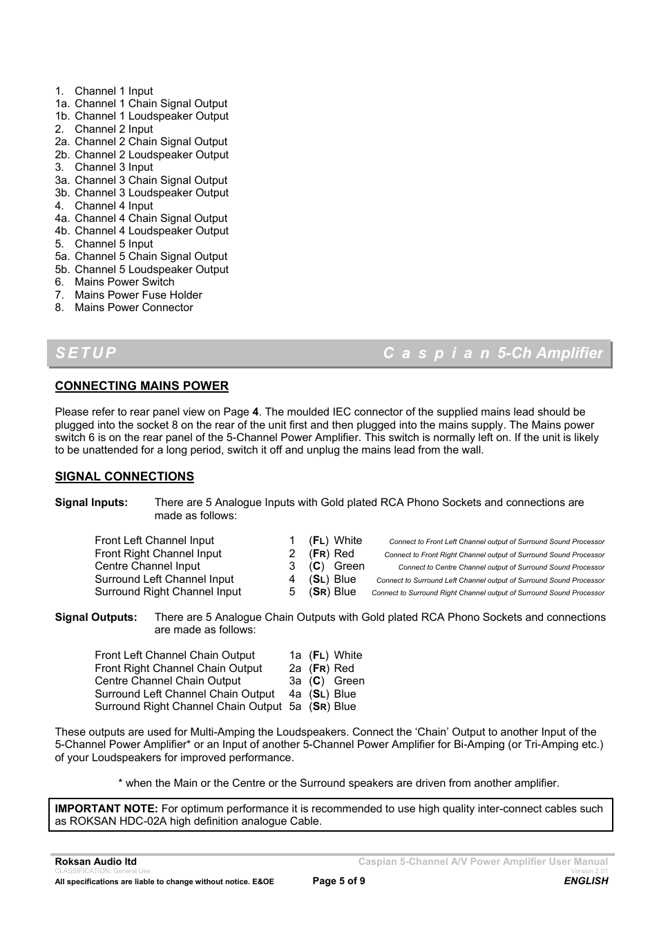 Roksan Audio 5-CH AMPLIFIER User Manual | Page 5 / 9