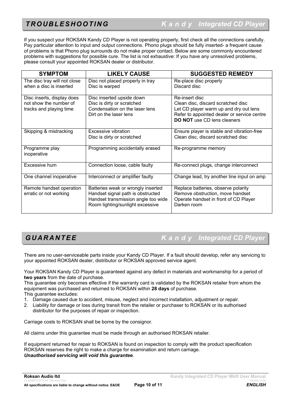 Roksan Audio Kandy MkIII User Manual | Page 10 / 11