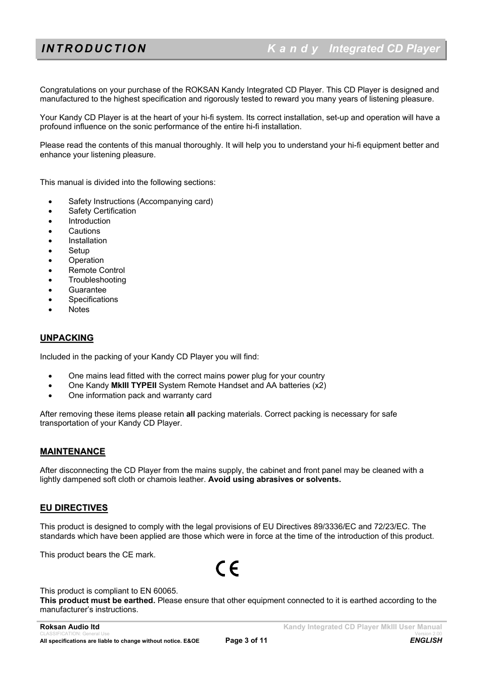 Roksan Audio Kandy MkIII User Manual | Page 3 / 11