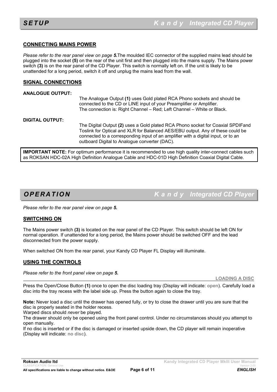 Roksan Audio Kandy MkIII User Manual | Page 6 / 11