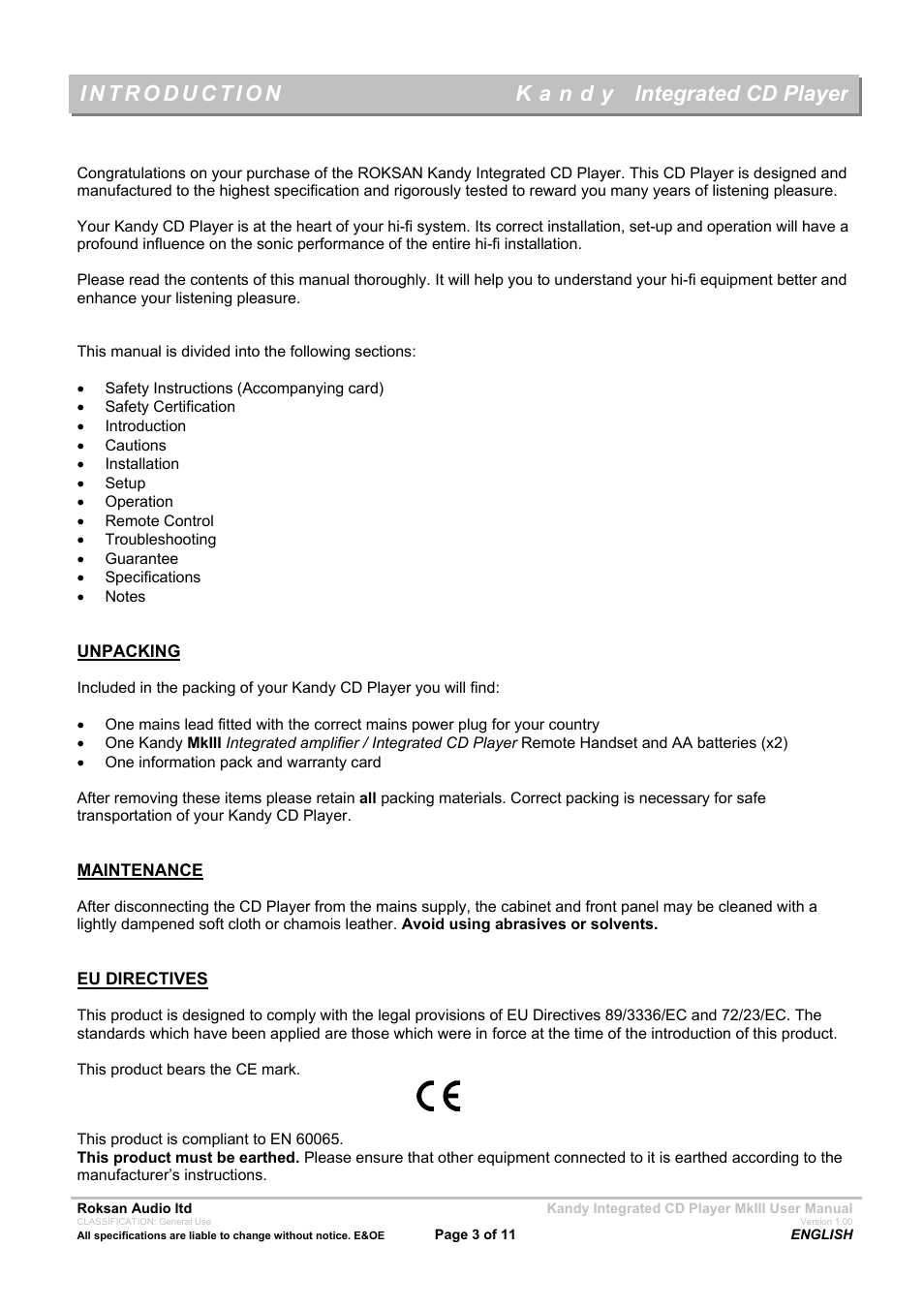 Roksan Audio MK111 User Manual | Page 3 / 11