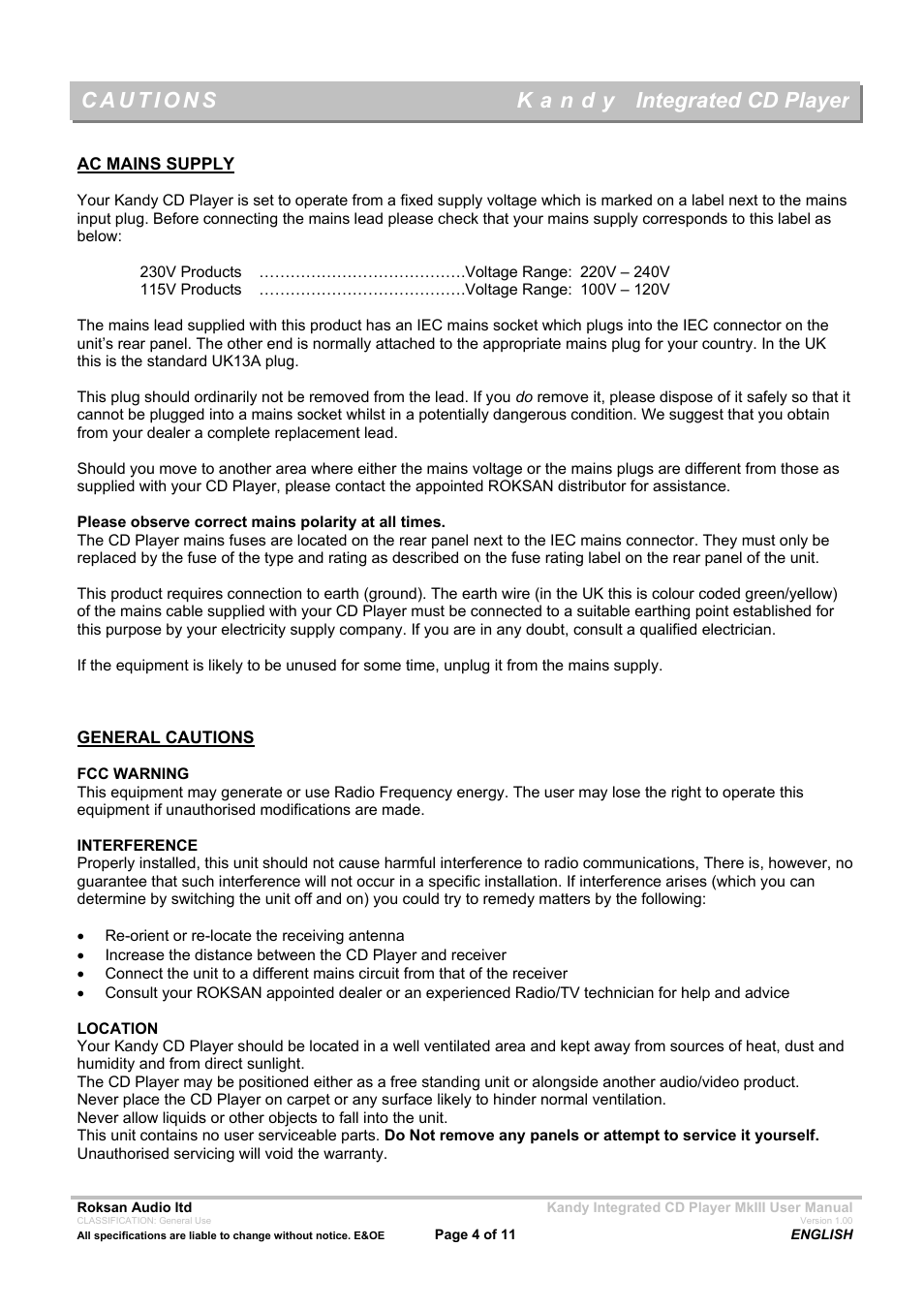 Roksan Audio MK111 User Manual | Page 4 / 11