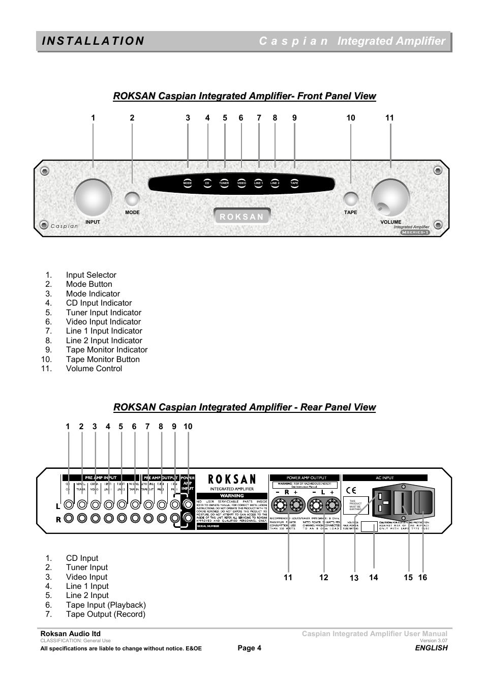 Integrated amplifier | Roksan Audio M series --1 User Manual | Page 4 / 11
