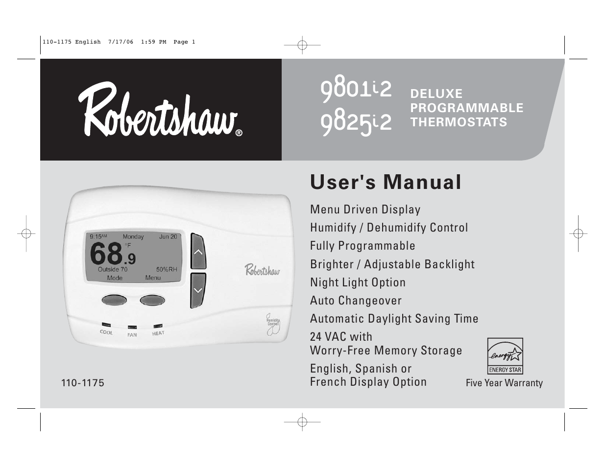 Robertshaw 9825I2 User Manual | 36 pages