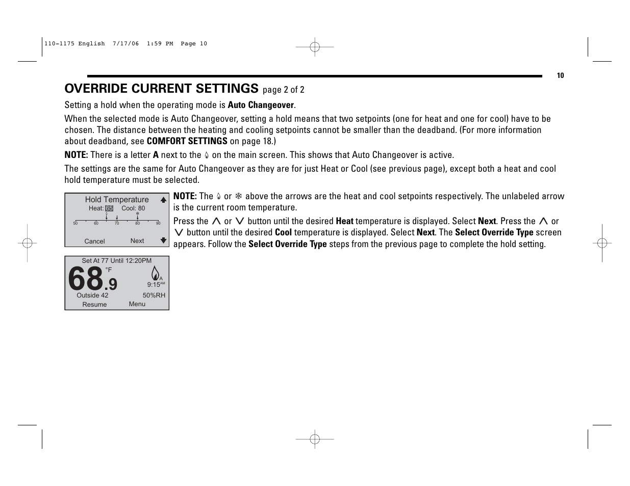 Override current settings | Robertshaw 9825I2 User Manual | Page 10 / 36