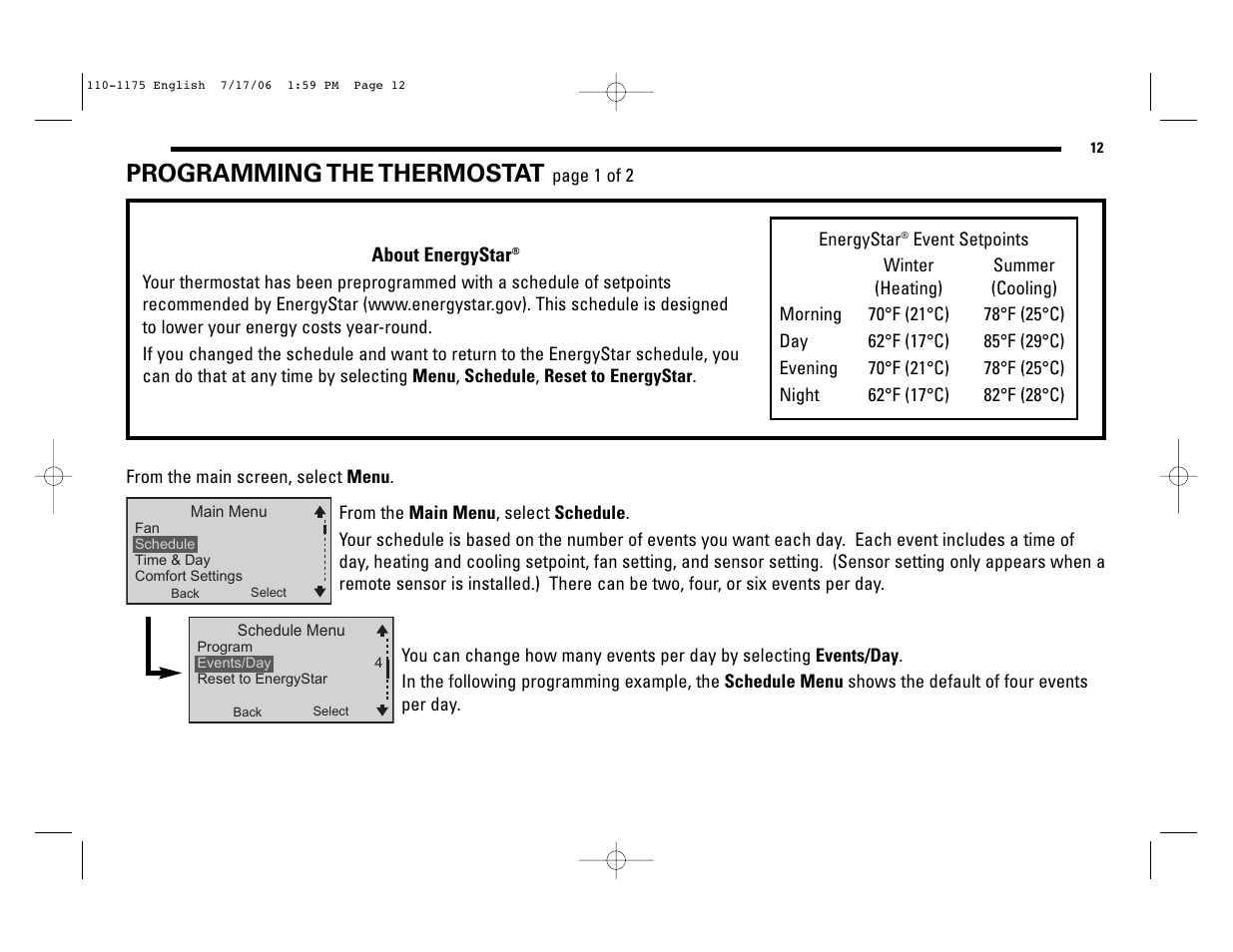 Programming the thermostat | Robertshaw 9825I2 User Manual | Page 12 / 36