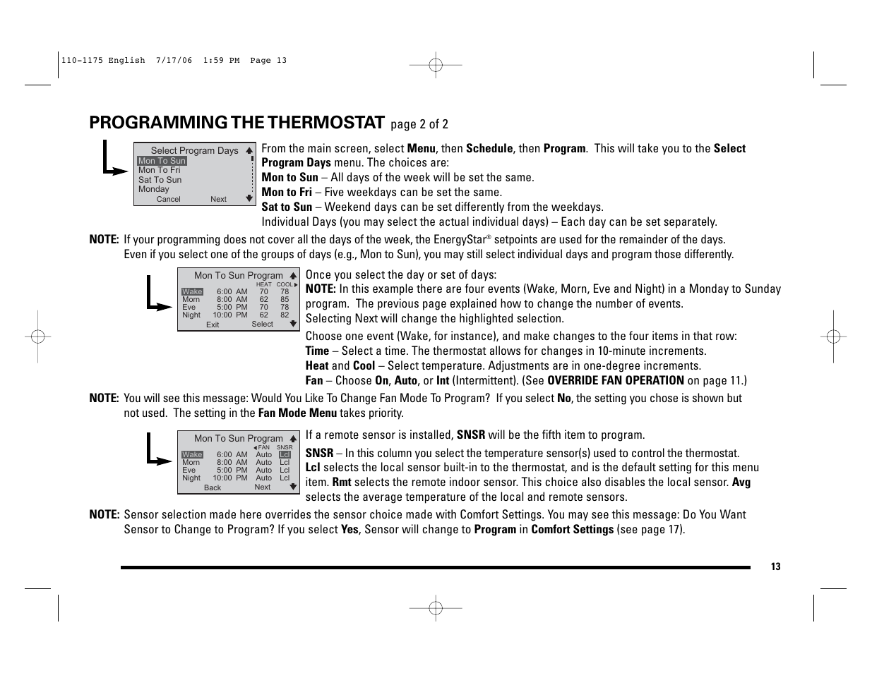 Programming the thermostat, Page 2 of 2 | Robertshaw 9825I2 User Manual | Page 13 / 36