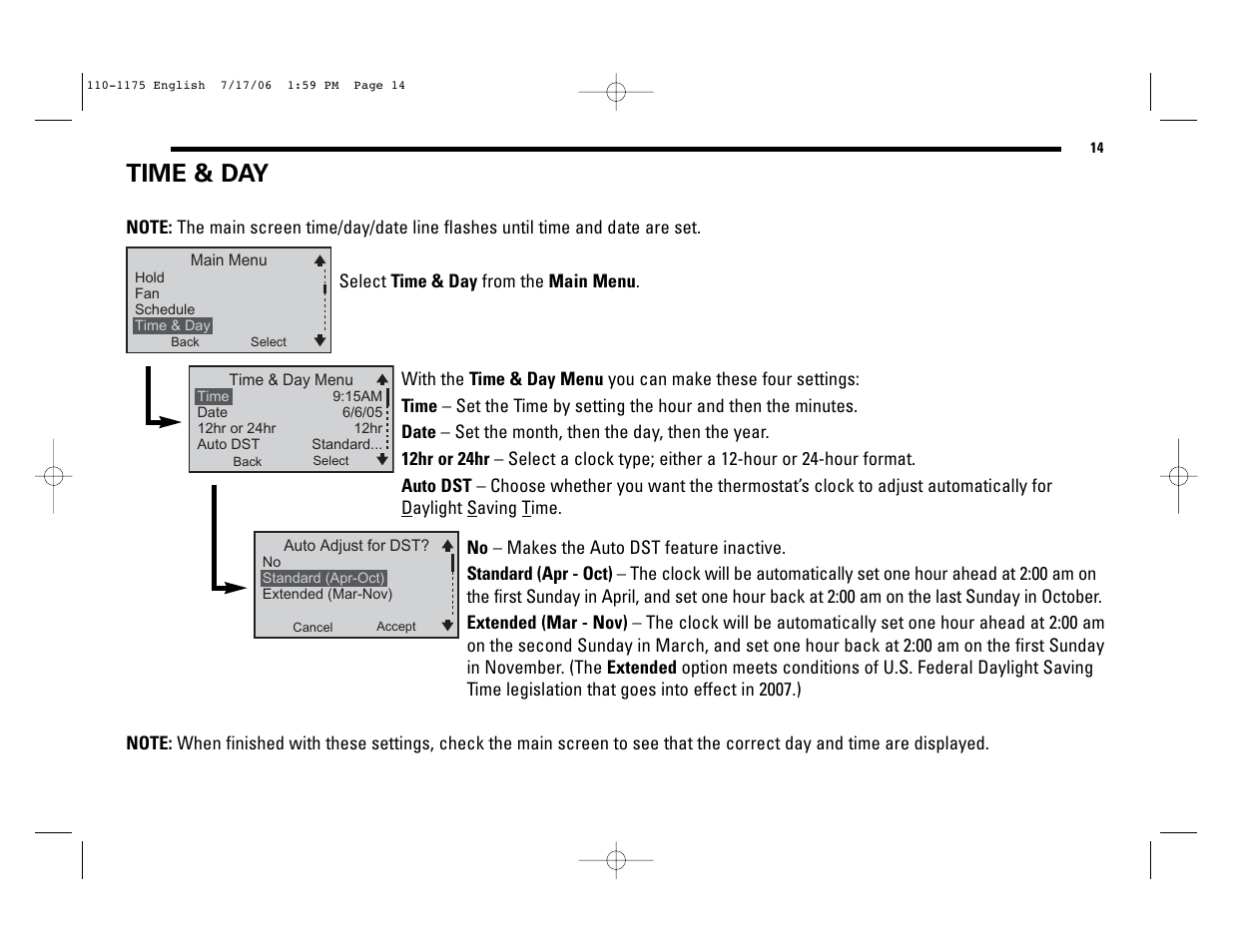 Time & day | Robertshaw 9825I2 User Manual | Page 14 / 36