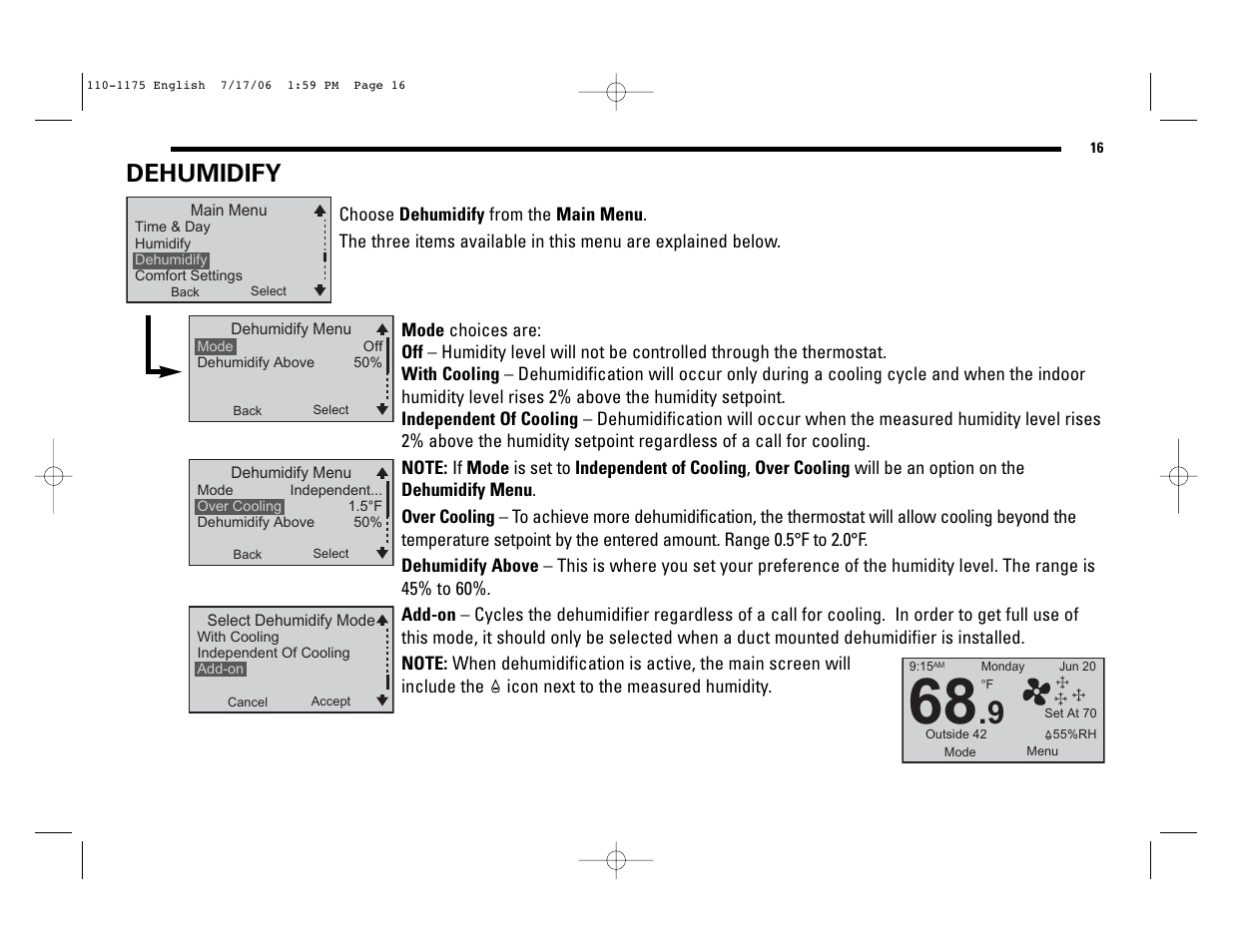 Dehumidify | Robertshaw 9825I2 User Manual | Page 16 / 36
