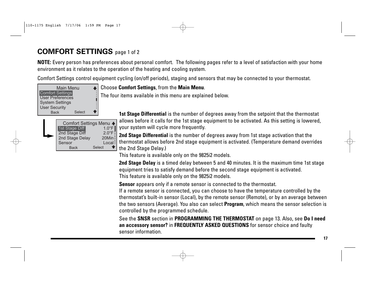 Comfort settings | Robertshaw 9825I2 User Manual | Page 17 / 36