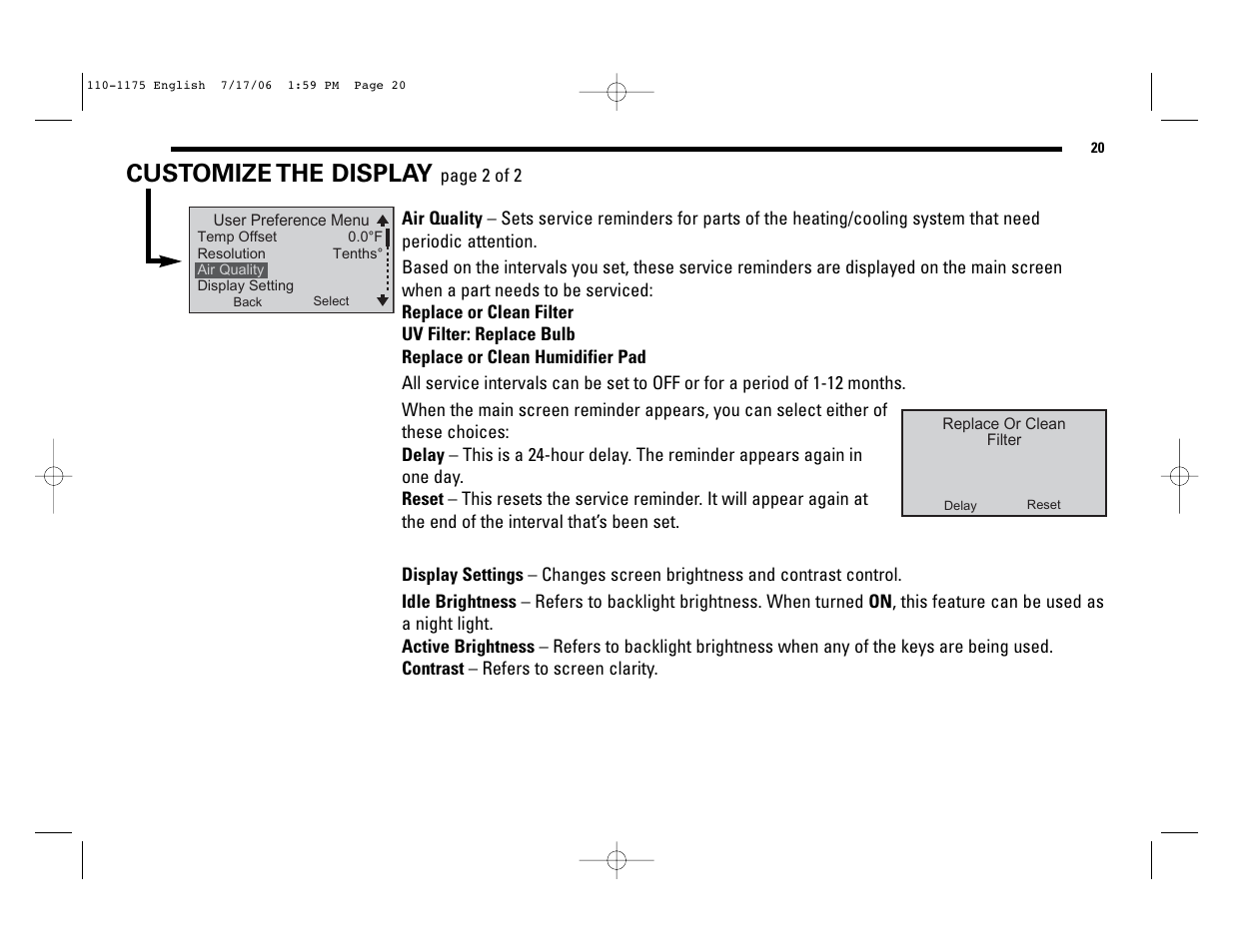 Customize the display | Robertshaw 9825I2 User Manual | Page 20 / 36