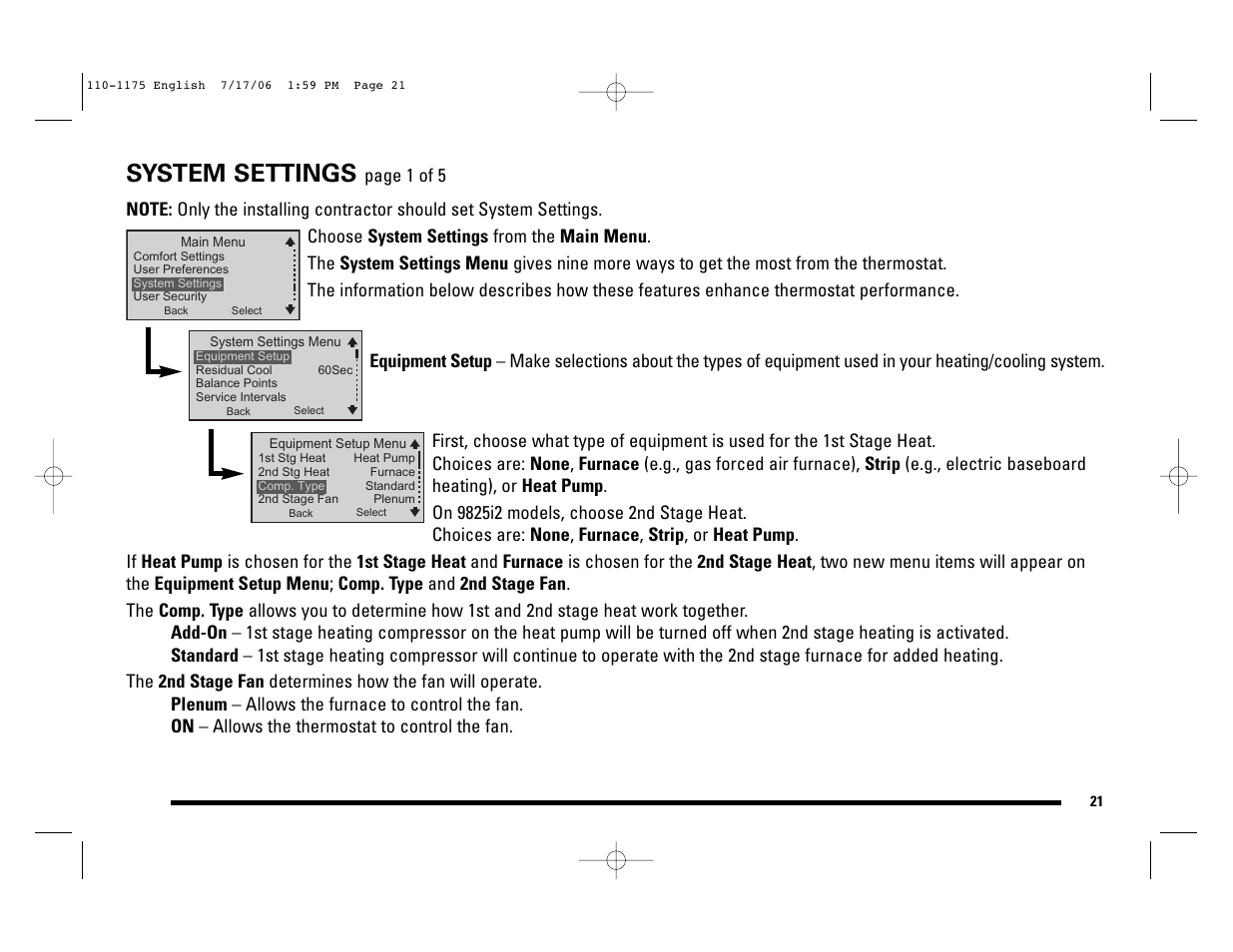 System settings | Robertshaw 9825I2 User Manual | Page 21 / 36