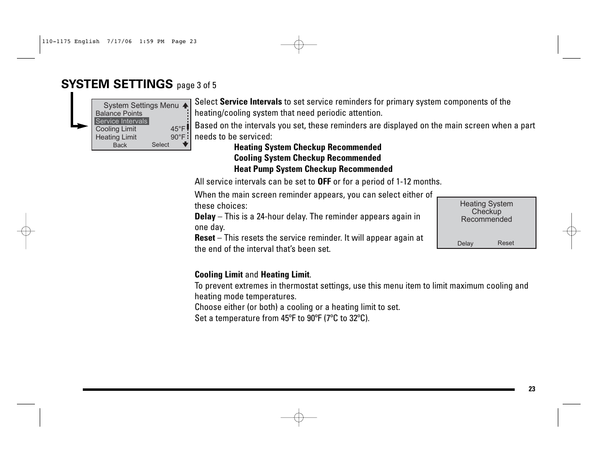 System settings | Robertshaw 9825I2 User Manual | Page 23 / 36