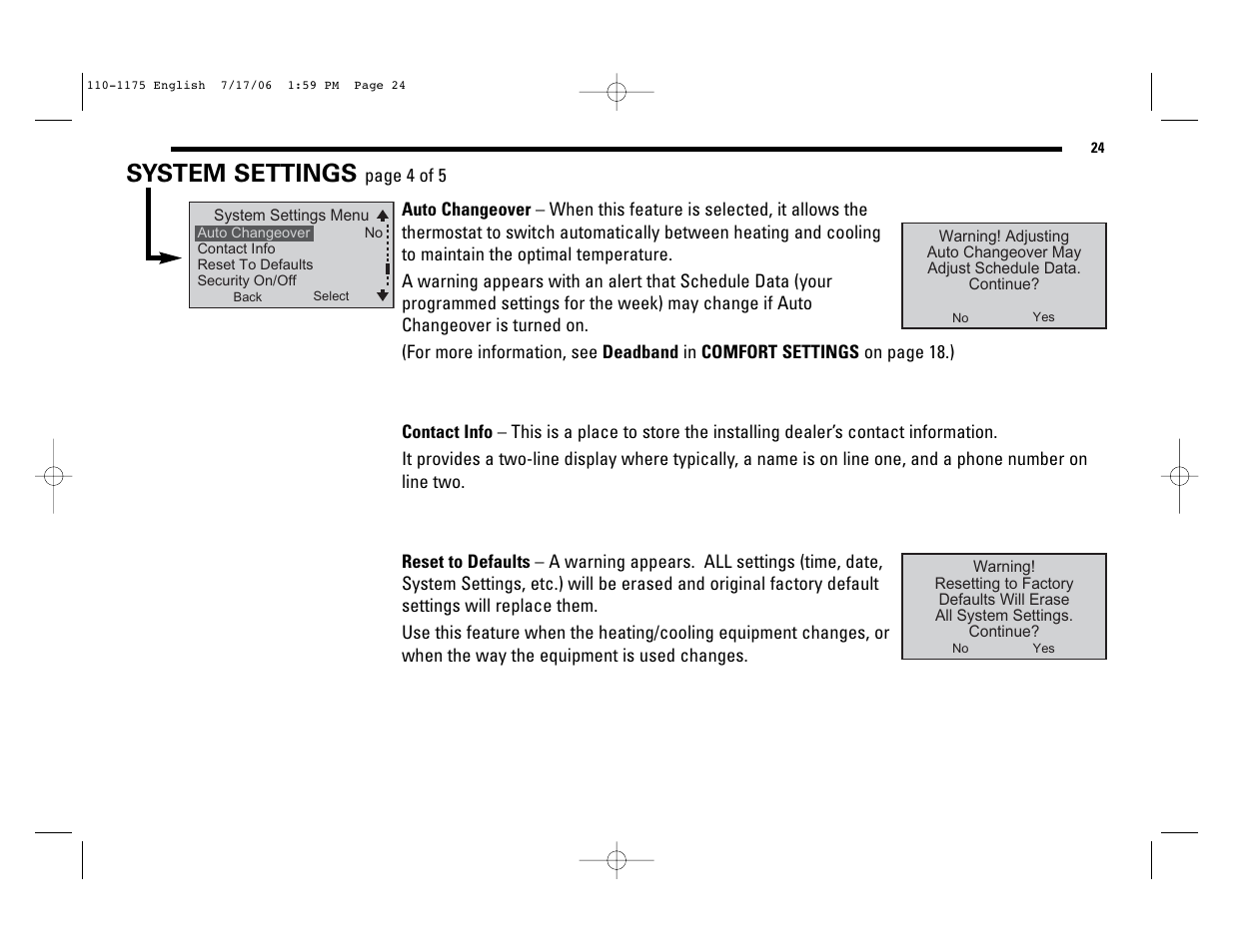 System settings | Robertshaw 9825I2 User Manual | Page 24 / 36