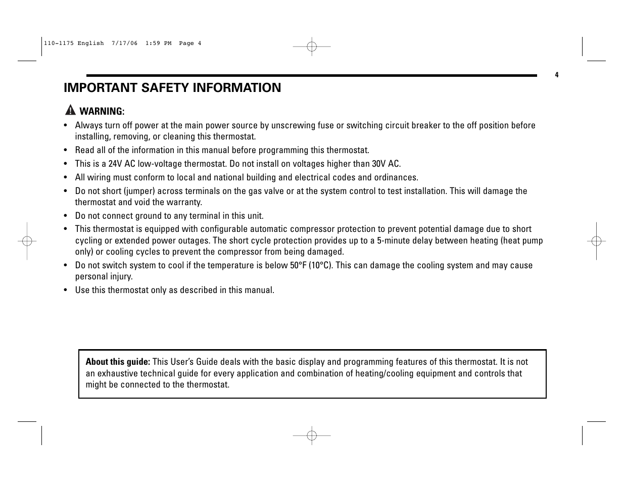 Important safety information | Robertshaw 9825I2 User Manual | Page 4 / 36