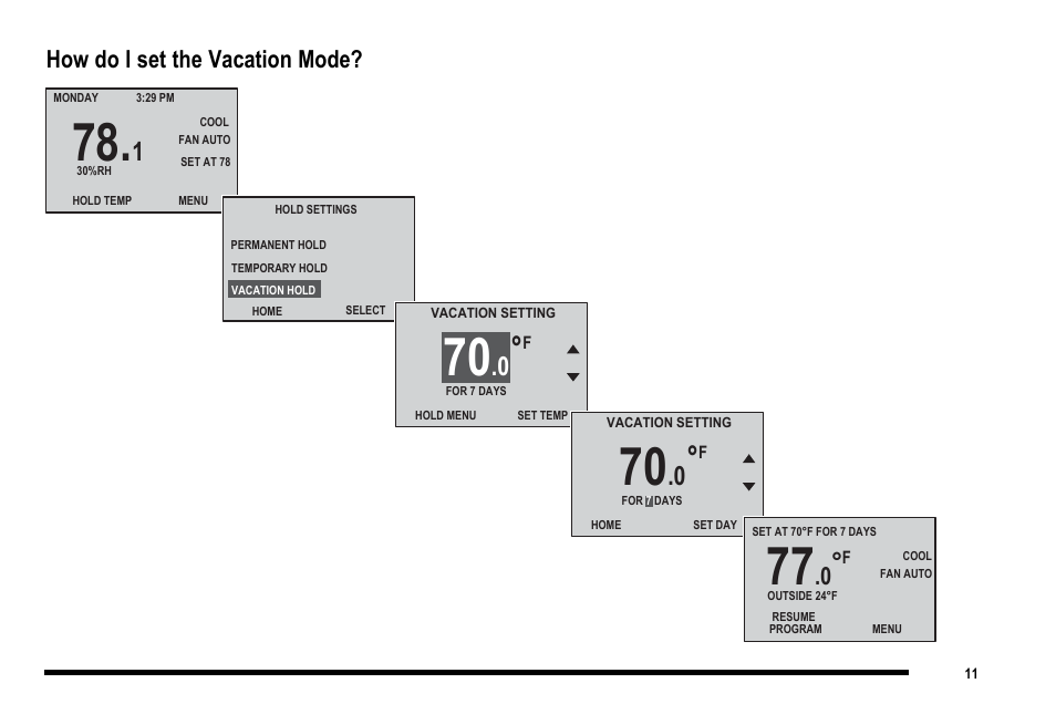 How do i set the vacation mode | Robertshaw 9820I User Manual | Page 11 / 28