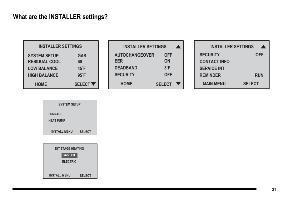 What are the installer settings | Robertshaw 9820I User Manual | Page 21 / 28