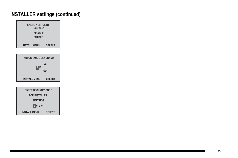 Installer settings (continued) | Robertshaw 9820I User Manual | Page 23 / 28