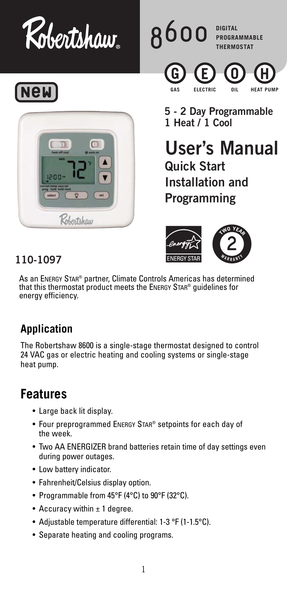 Robertshaw 8600 User Manual | 12 pages