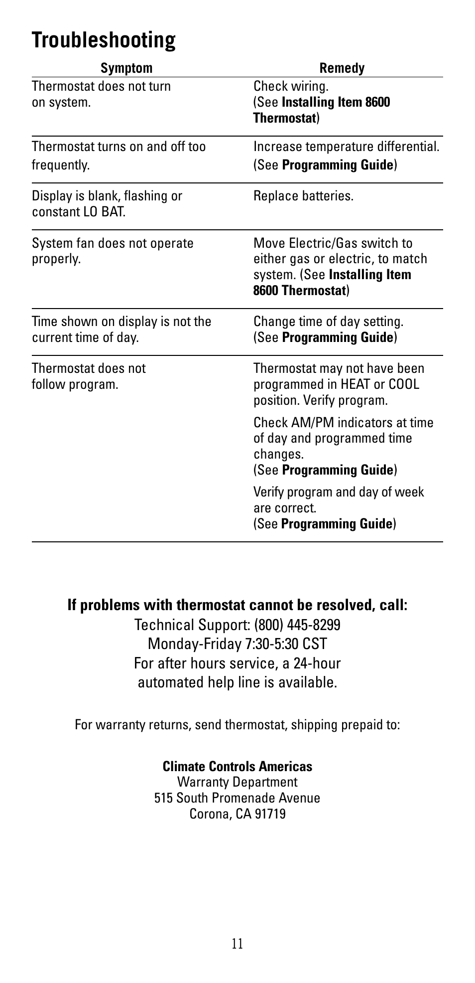 Troubleshooting | Robertshaw 8600 User Manual | Page 11 / 12