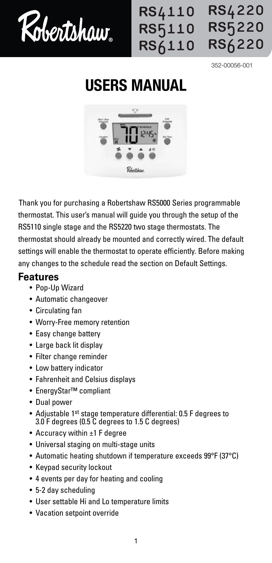 Robertshaw RS5110 User Manual | 32 pages