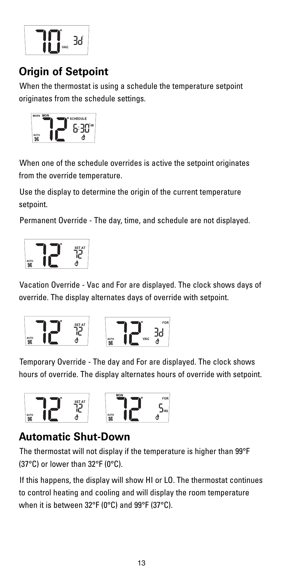 Origin of setpoint, Automatic shut-down | Robertshaw RS5110 User Manual | Page 13 / 32