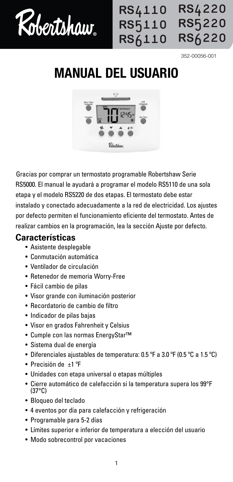 Manual del usuario | Robertshaw RS5110 User Manual | Page 17 / 32