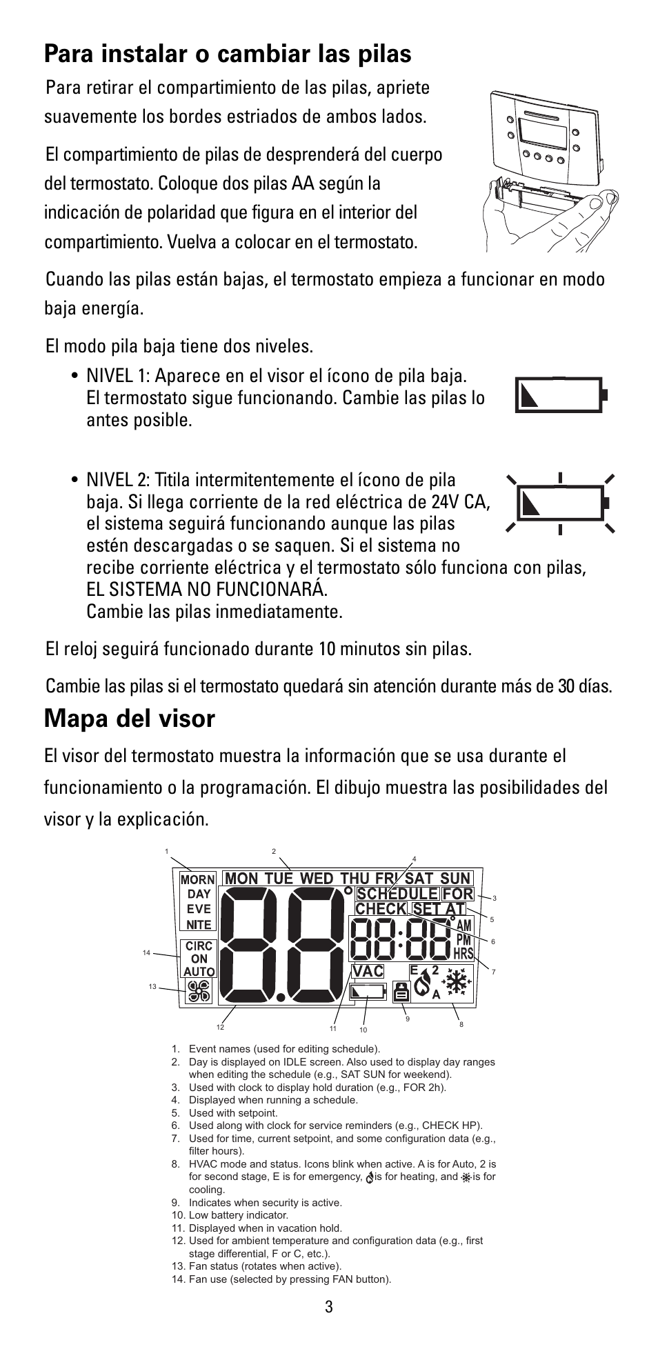 Para instalar o cambiar las pilas, Mapa del visor | Robertshaw RS5110 User Manual | Page 19 / 32