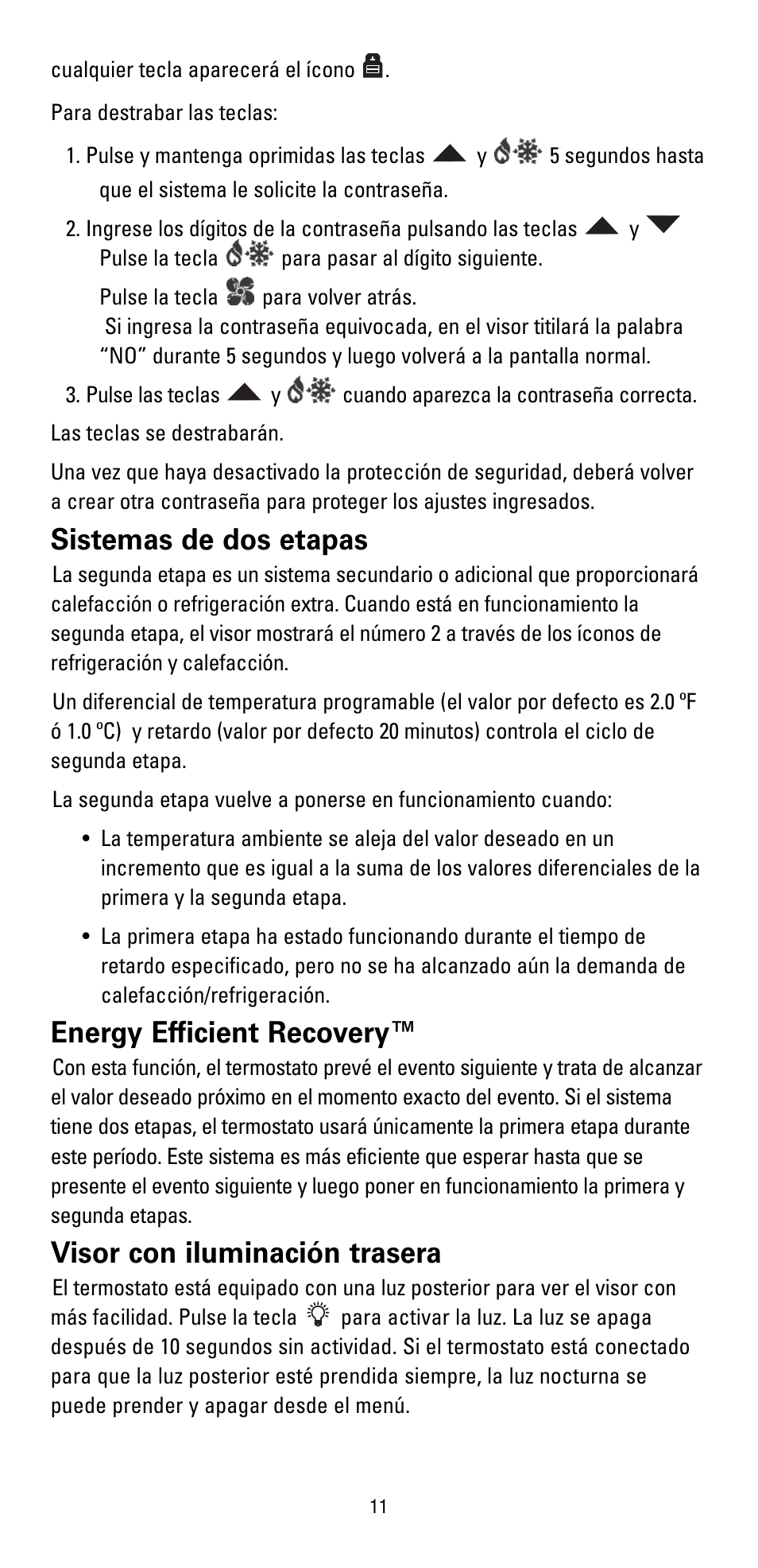 Sistemas de dos etapas, Energy efficient recovery, Visor con iluminación trasera | Robertshaw RS5110 User Manual | Page 27 / 32