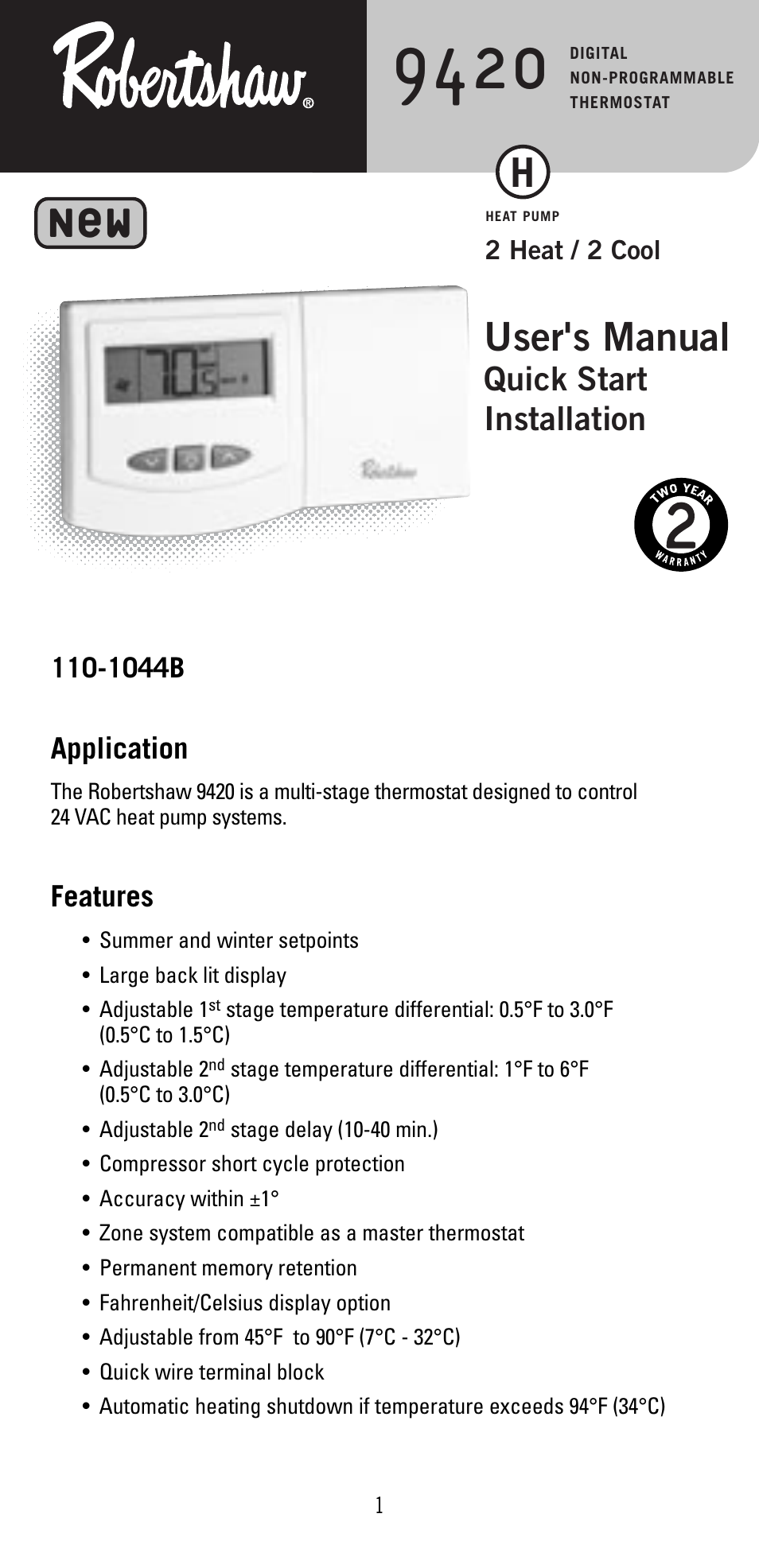 Robertshaw 9420 User Manual | 12 pages