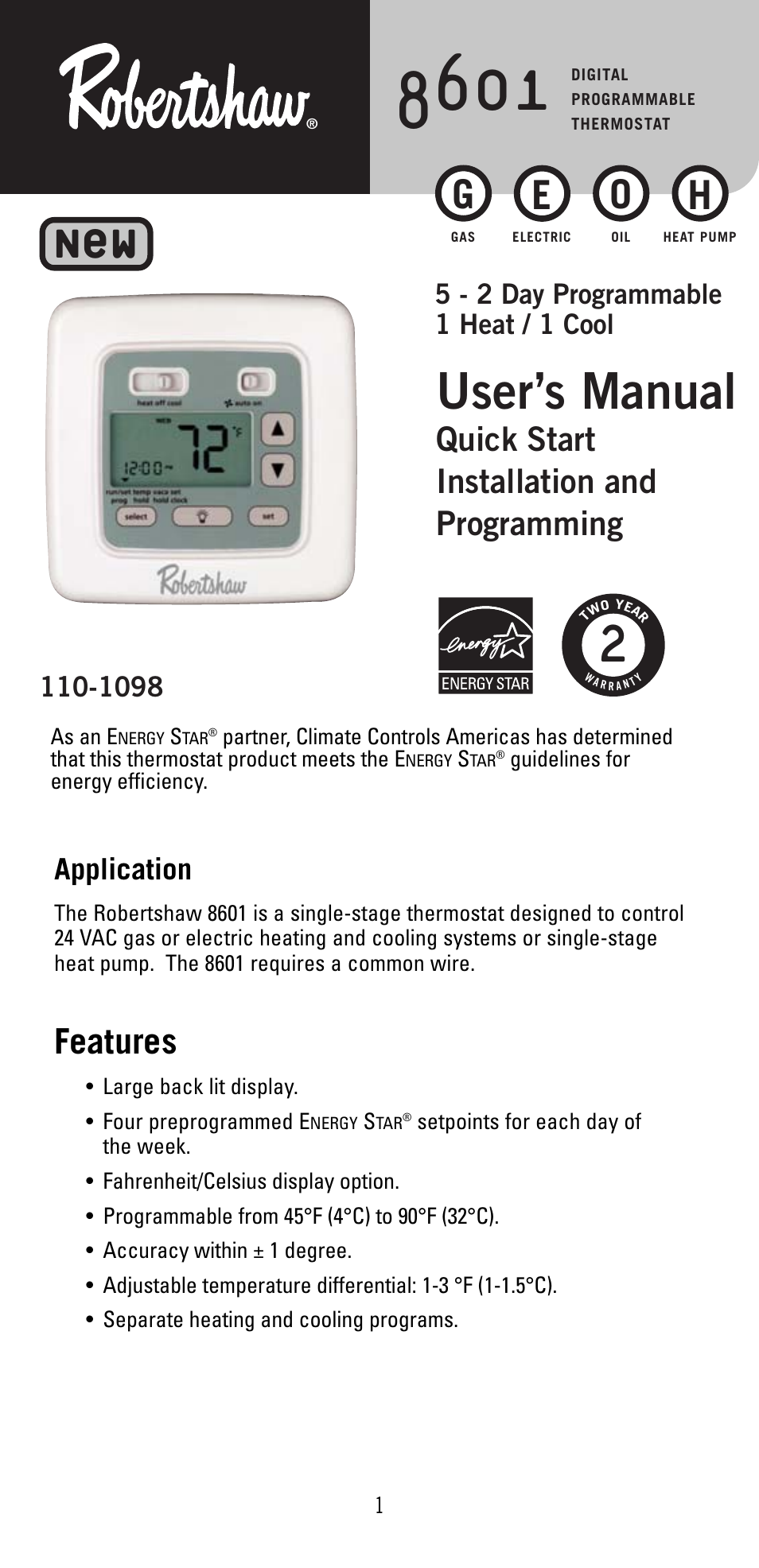 Robertshaw 8601 User Manual | 12 pages