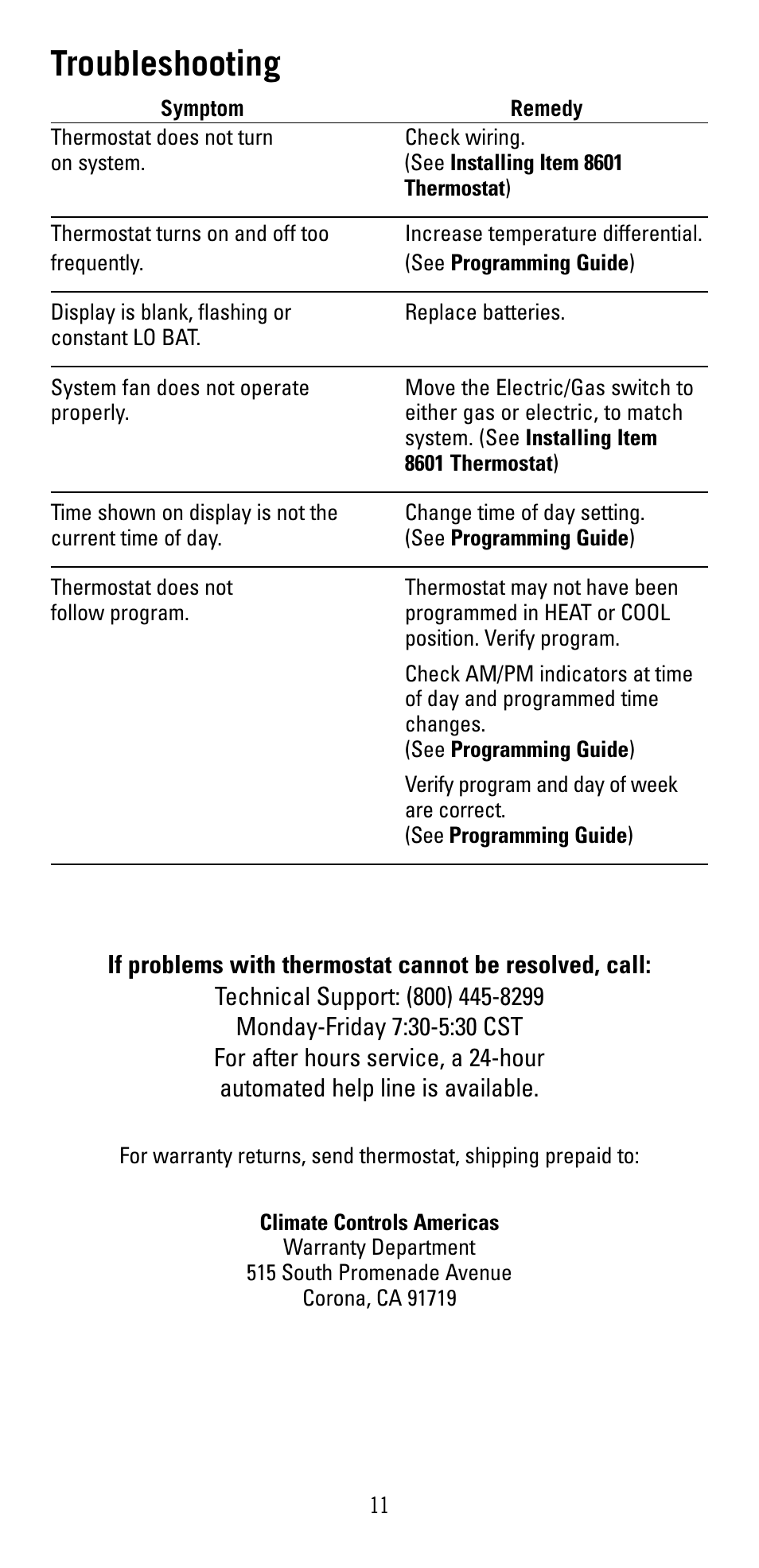 Troubleshooting | Robertshaw 8601 User Manual | Page 11 / 12