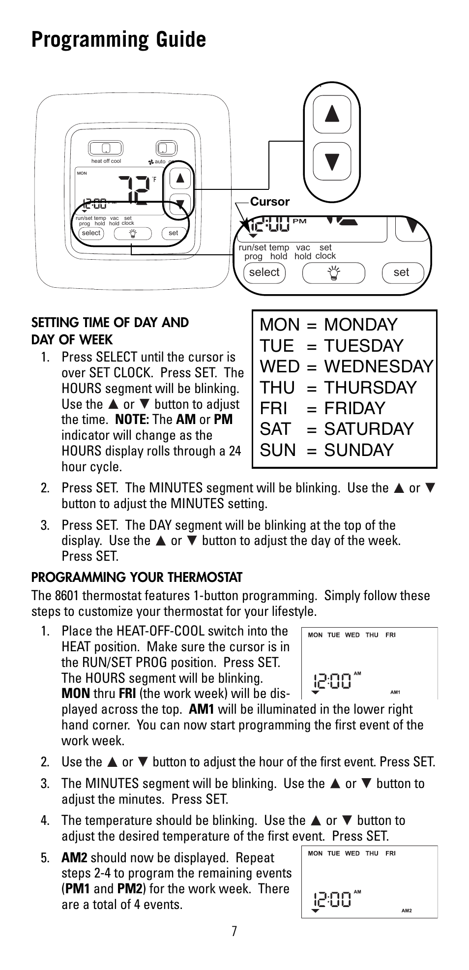 Programming guide | Robertshaw 8601 User Manual | Page 7 / 12