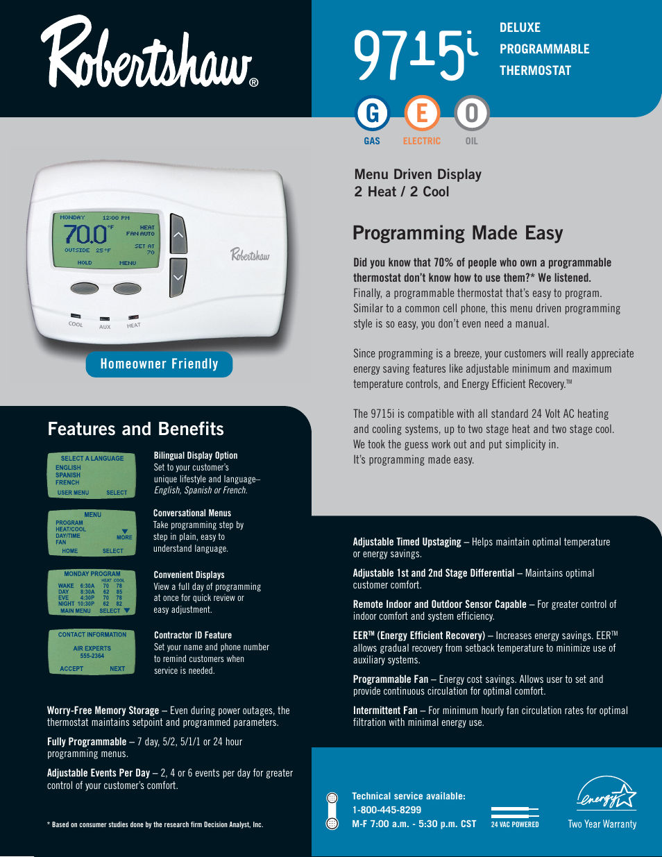 Robertshaw HOMEOWNER FRIENDLY 9715I User Manual | 2 pages