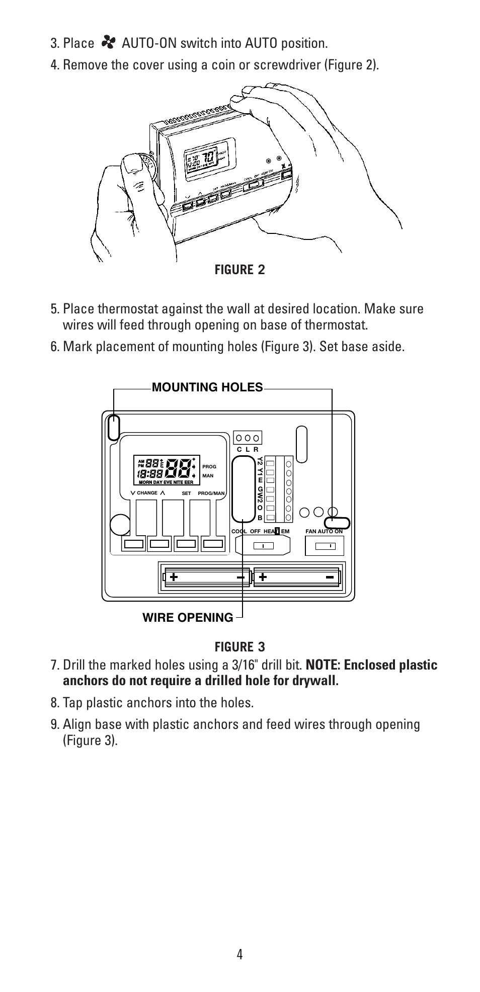 Figure 2, Figure 3, Mounting holes wire opening | Robertshaw 9620 User Manual | Page 4 / 14