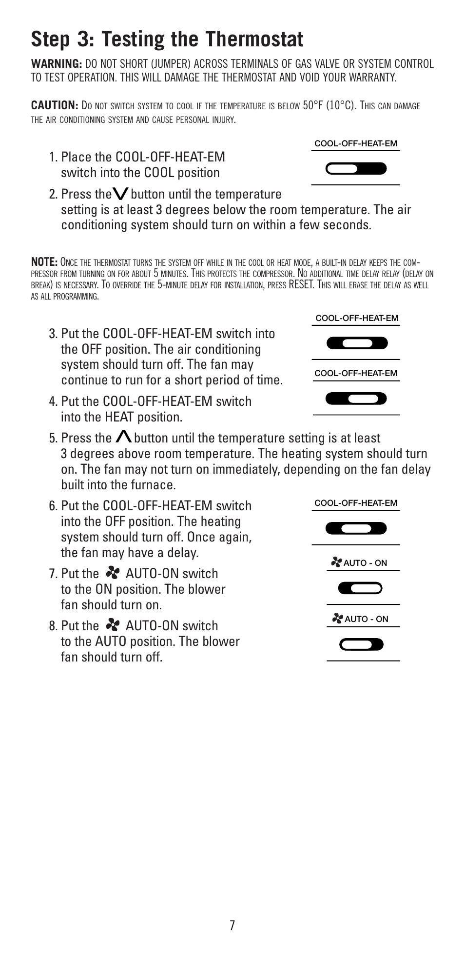 Step 3: testing the thermostat | Robertshaw 9620 User Manual | Page 7 / 14