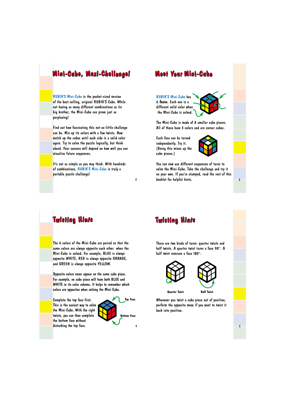 Mini-cube, maxi-challenge, Meet your mini-cube, Twisting hints | Rubik's Mini-Cube T030-30000-02 User Manual | Page 2 / 4