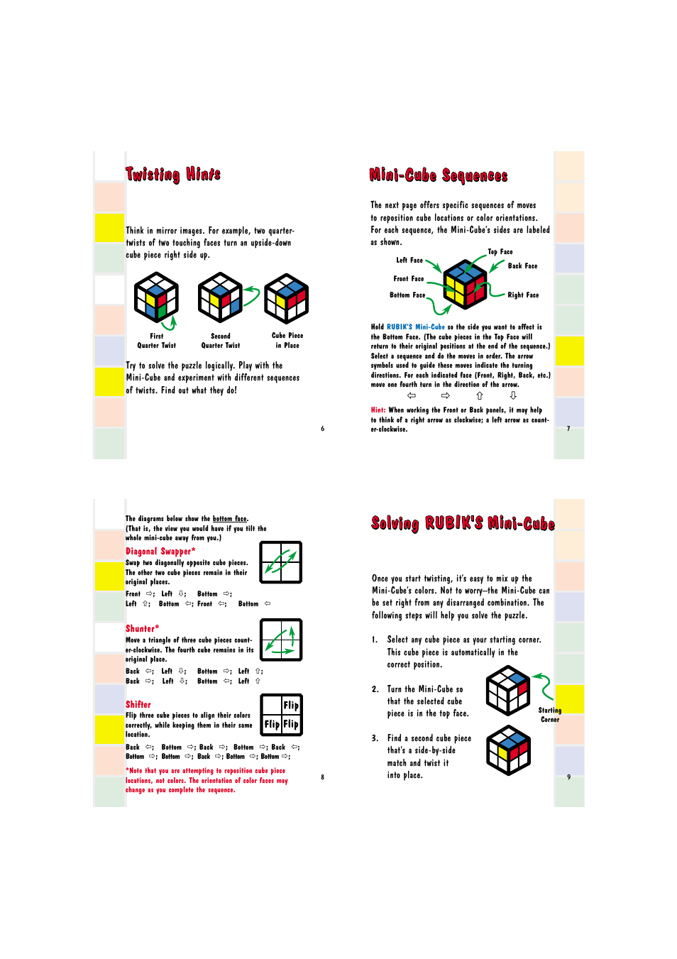 Mini-cube sequences, Solving rubik’s mini-cube | Rubik's Mini-Cube T030-30000-02 User Manual | Page 3 / 4