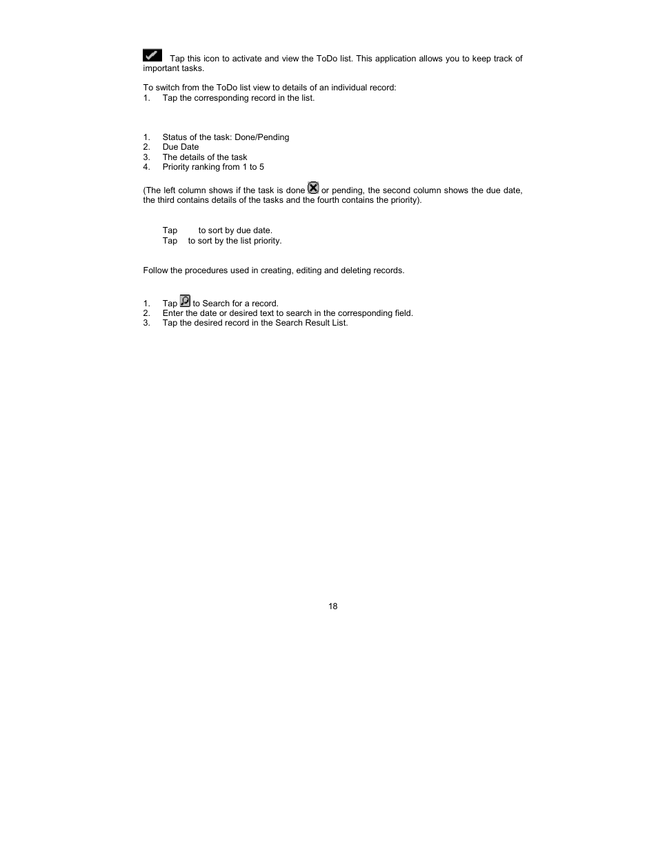 Chapter 8 - todo list, Creating, editing and deleting todo records | Royal Consumer Information Products Linea Pen Based PDA User Manual | Page 18 / 29
